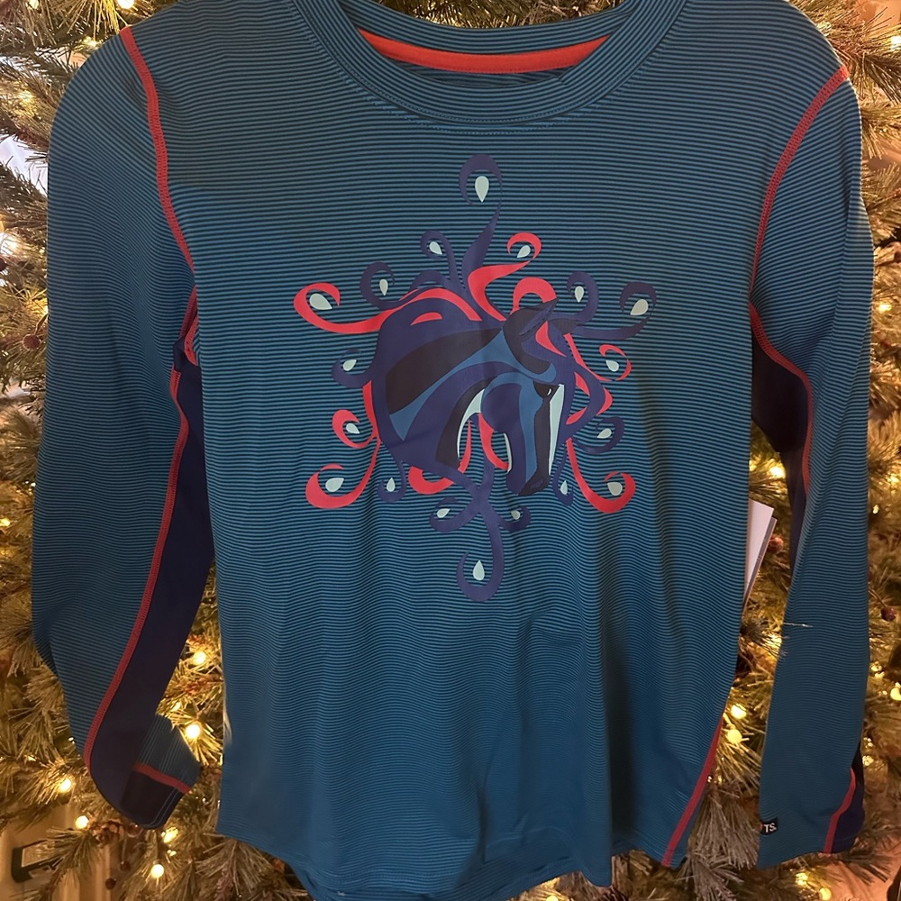 Kerrits Teal and Red Horse Graphic Long Sleeve Shirt